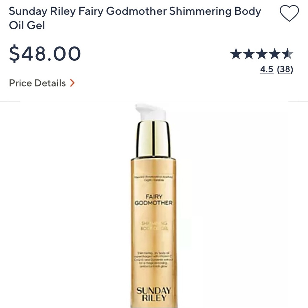 Sunday Riley Fairy Godmother Body Oil Gel with Golden Shimmer